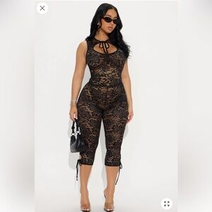 Fashion Nova Love Aura Lace Capri Jumpsuit - Black